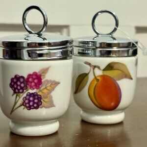 Set of 2 Royal Worcester Evesham Gold Egg Coddlers VTG Porcelain Fruit Motif